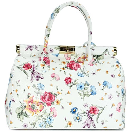 BELLI "The Bag XL" Ledertasche weiß Blumenmuster