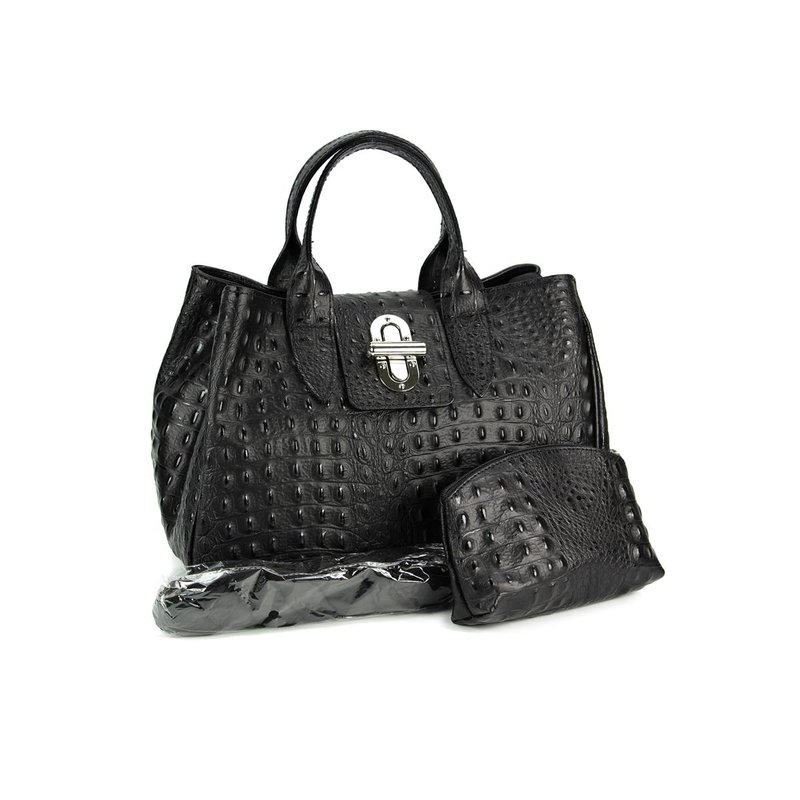 Belli Leder Set 3in1 (Geschenk Set) VERA PELLE schwarz kroko Bell