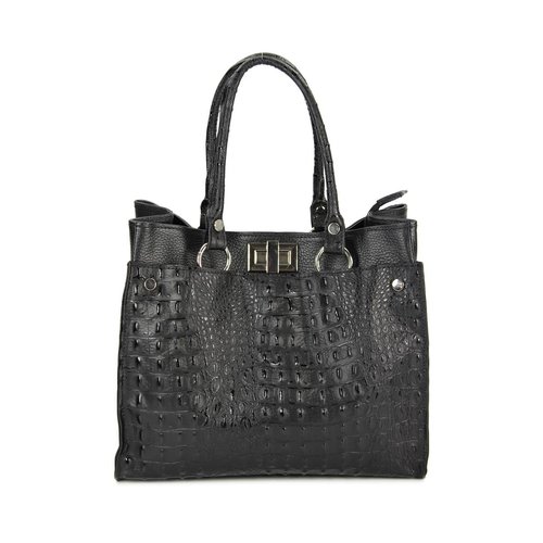 BELLI Ledertasche schwarz kroko und Glattleder