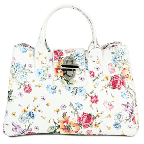 BELLI Ledertasche weiß Blumenmuster glatt