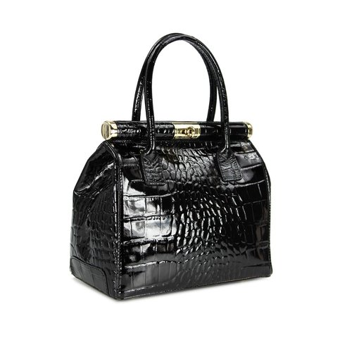 BELLI "The Bag L" Ledertasche schwarz lack kroko