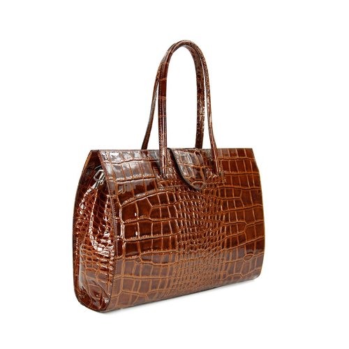 BELLI "Design Bag C" Leder Handtasche cognac lack Kroko