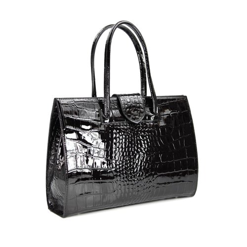 BELLI "Design Bag C" Leder Handtasche schwarz lack Kroko