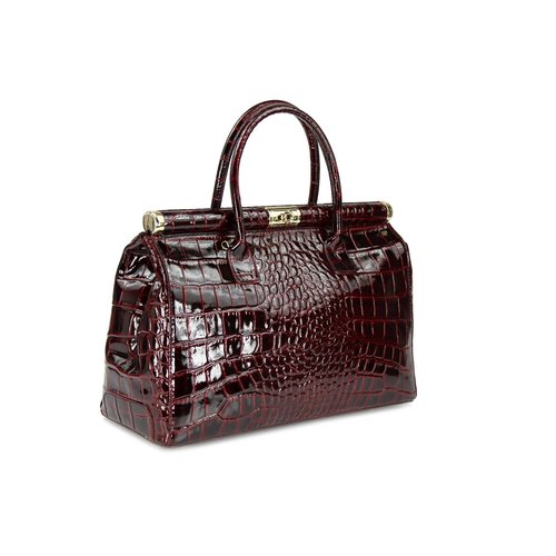 BELLI "The Bag" XXL Ledertasche bordeaux rot lack kroko