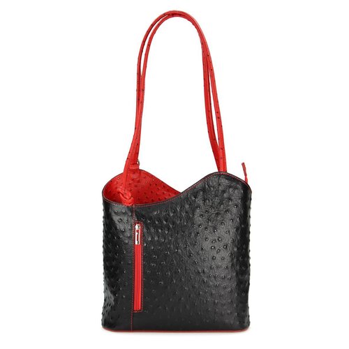 BELLI "Backpack" Leder Tasche Rucksack schwarz rot strauss