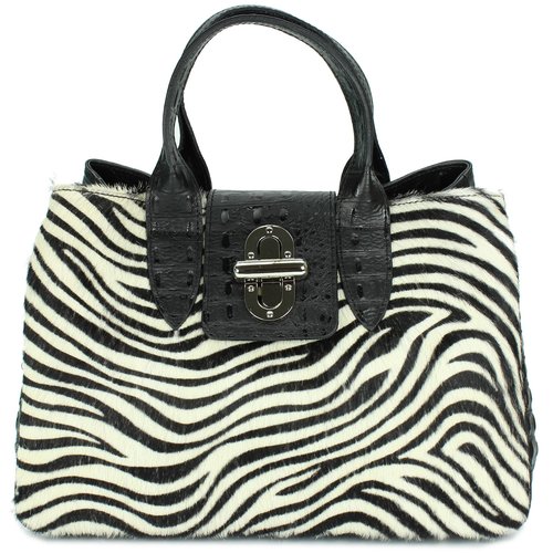 BELLI exklusive Fell Ledertasche schwarz kroko zebra