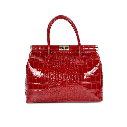 BELLI "The Bag" XL Ledertasche bordeaux rot lack kroko