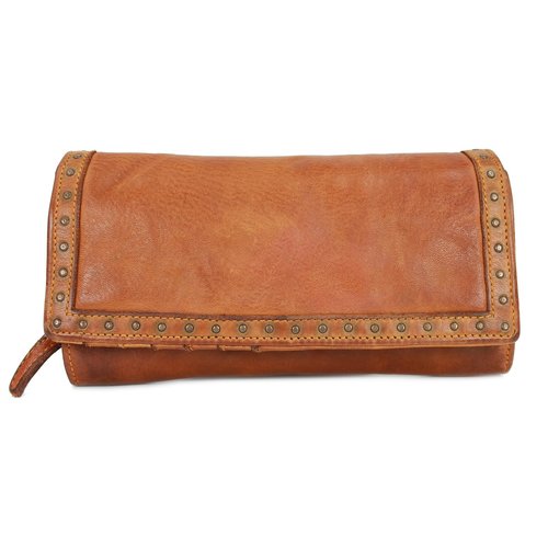 BELLI® Vintage Nieten Leder Damen Geldbörse "Shabby 2" cognac