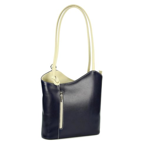 BELLI Leder Handtasche Rucksack "Belli Backpack" blau beige
