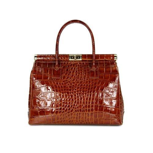 BELLI "The Bag XL" Ledertasche cognac lack kroko