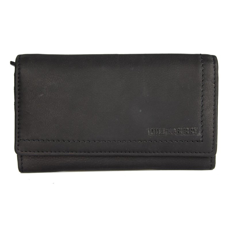 Hill Burry Damen Geldbörse HB3623 - Premium Leder, Schwarz, 19x11x2cm, Lang & Schmal Mit Reißverschluss-Fach