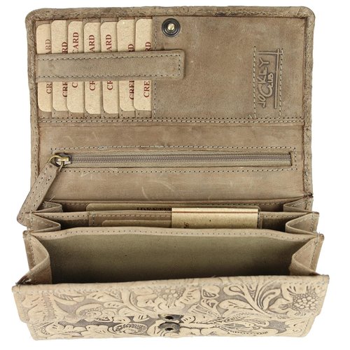 BELLI Vintage Leder Damen Geldbörse grau-taupe gemustert