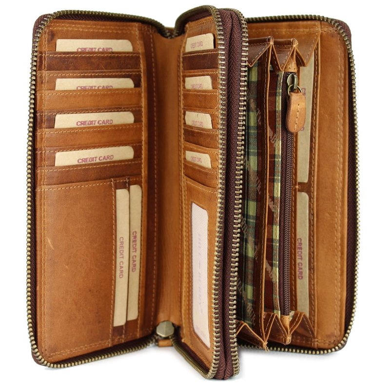 Echt Leder Damen Geldbörse Geldbeutel Xxl Damen Echt Leder Braunes - Main Image