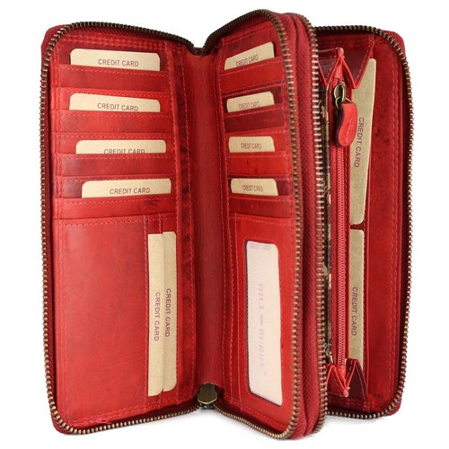 Hill Burry XXL Vintage Leder Damen Geldbörse Portemonnaie Organizer rot mit RFID