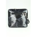 BELLI kleine Ledertasche Damen Umhängetasche schwarz silber snake