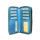 Hill Burry XXL Vintage Leder Damen Geldbörse Portemonnaie Organizer light blue hellblau mit RFID