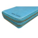 Hill Burry XXL Vintage Leder Damen Geldbörse Portemonnaie Organizer light blue hellblau mit RFID