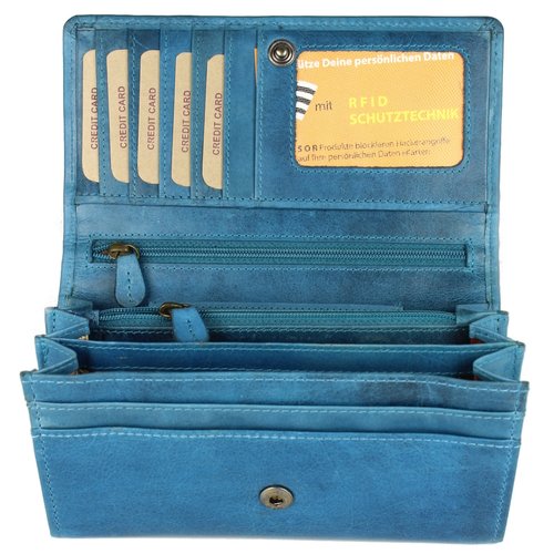 Hill Burry Vintage Leder Damen Geldbörse Portemonnaie hellblau 77701