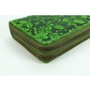 Hill Burry XXL Vintage Leder Damen Geldbörse Portemonnaie Organizer grün gemustert mit RFID