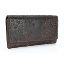 Hill Burry Vintage Leder Damen Geldbörse Portemonnaie dunkelbraun gemustert