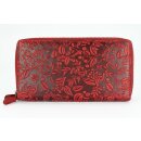 Hill Burry XXL Vintage Leder Damen Geldbörse Portemonnaie Organizer rot gemustert mit RFID