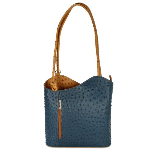 BELLI "Backpack" Ledertasche Rucksack blau cognac strauss