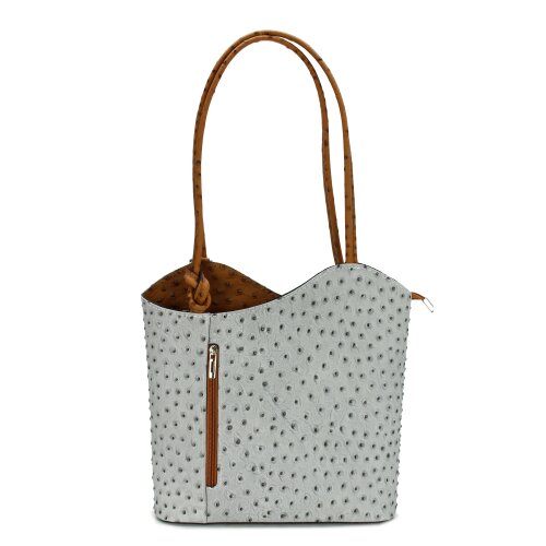 BELLI "Backpack" Ledertasche Rucksack hellgrau cognac strauss